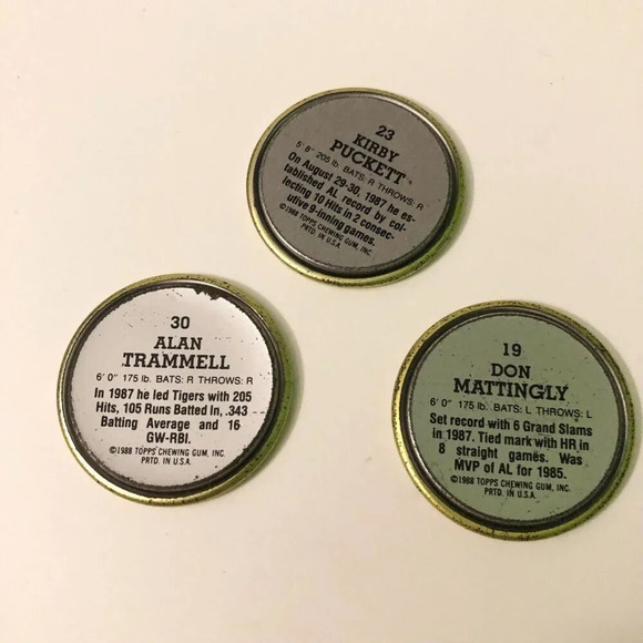 1988 Topps Baseball Coins Alan Trammell  Kirby Puckett Don Mattingly - Picture 2 of 12
